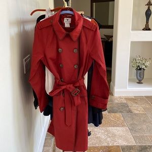 Worthington red/wine color trench coat very classic and timeless Large Petite.